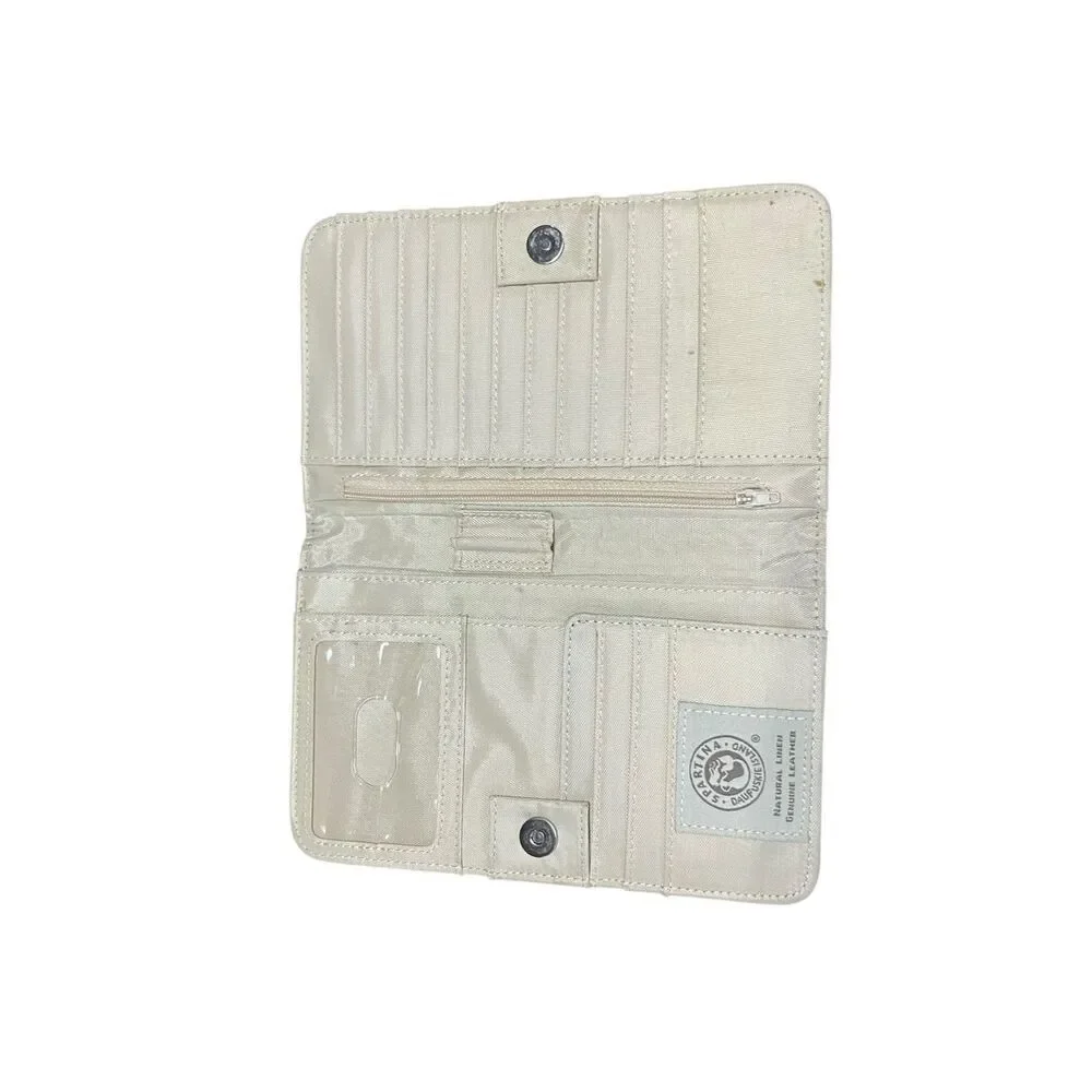 Spartina Wallet Cream Navy Blue Linen Leather Clutch Daufuskie Island 8